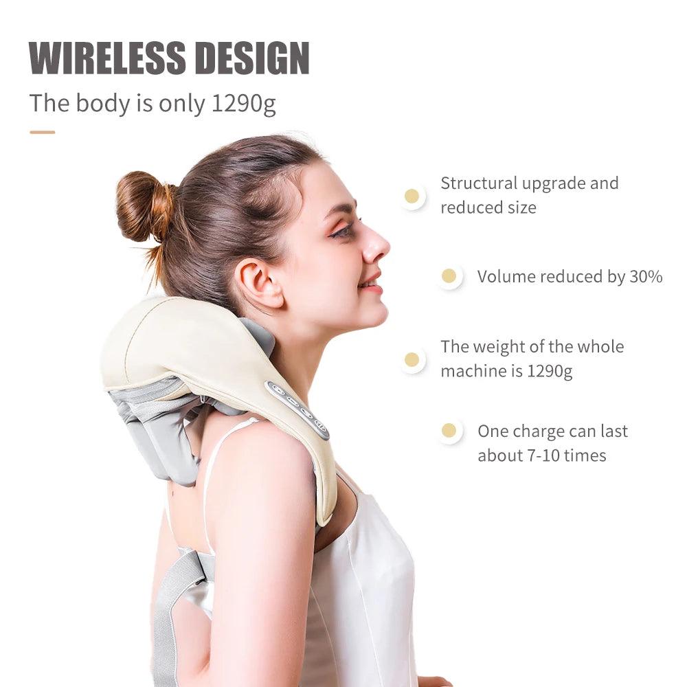 wireless and portable neck and shoulder shiatsu massager